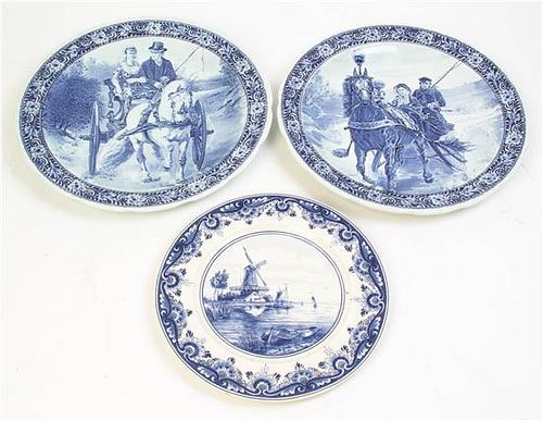 * Three Delft Chargers, Diameter of larger 15 3/4 inches.