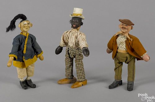Three Schoenhut painted wood circus figures, to include a Chinese acrobat with a two-part head