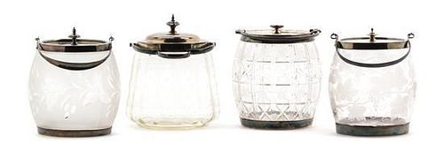 * Four English Cut Glass and Silver-Plate Biscuit Barrels, Height of tallest 6 1/2 inches.