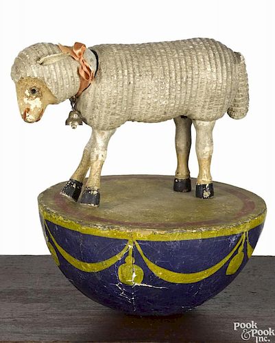 Rare Schoenhut half rolly dolly sheep with glass eyes, 8 1/2'' h.