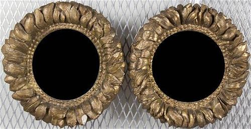 A Pair of Continental Giltwood Mirrors, likely Italian, Diameter 15 inches.