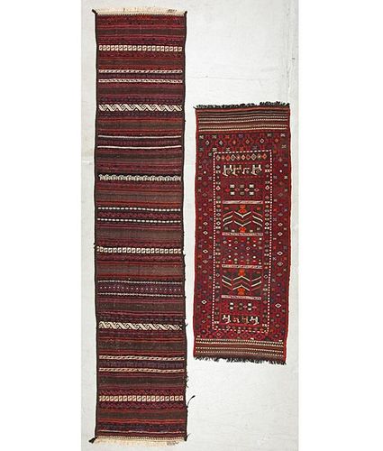 2 Vintage Afghan Flat-Weave Rugs
