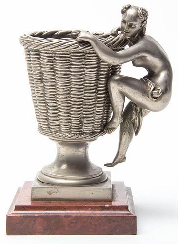 A Silvered Bronze Urn, Height 7 5/8 inches.