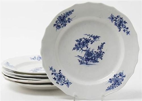 A Set of Six Tournai Porcelain Plates, Diameter 9 3/4 inches.
