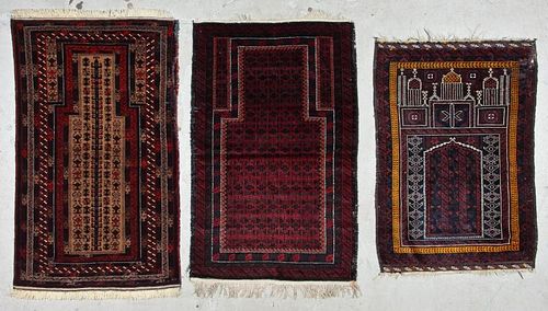 3 Old Afghan Beluch Prayer Rugs