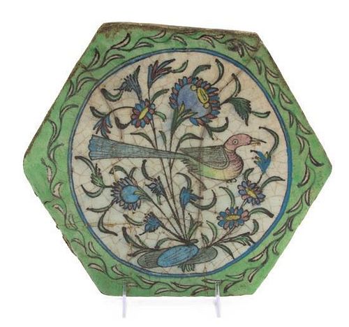 * A Persian Ceramic Tile, Width 10 3/4 inches.
