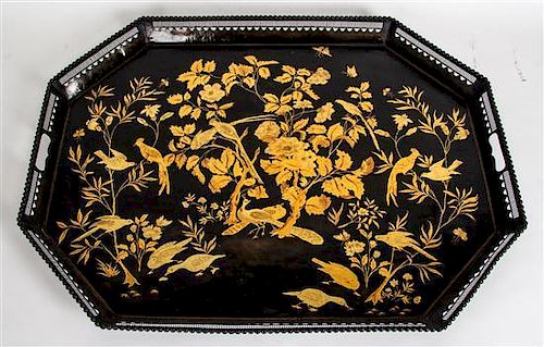 * A Victorian Tole Tray, Width 36 1/2 inches.
