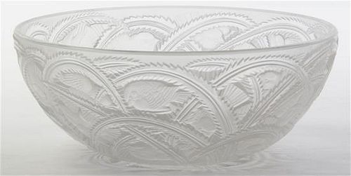 * A Lalique Molded and Frosted Glass Bowl, Diameter 9 3/8 inches.