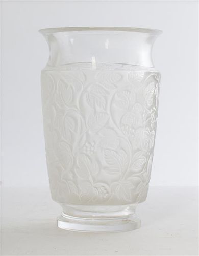 * A Lalique Molded and Frosted Glass Vase, Height 6 inches.