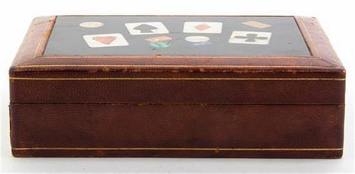 An Italian Pietra Dura Inset Cigarette Box, Width 6 3/4 inches.