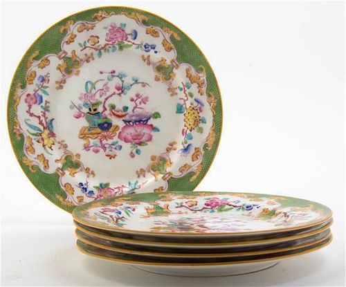 A Set of Five Minton Porcelain Plates, Diameter 8 3/4 inches.