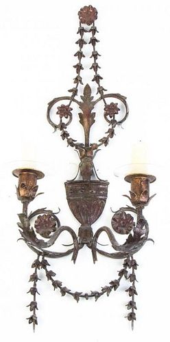 An Adam Style Tole Two-Light Sconce, Height 21 1/2 inches.