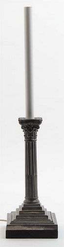 A Pewter Candlestick, Height overall 21 5/8 inches.