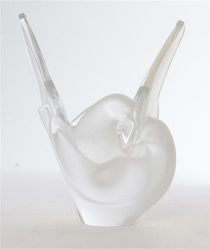A Lalique Frosted Glass Vase, Height 8 1/8 inches.