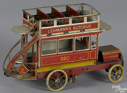 Lehmann tin lithograph clockwork Autobus, 8'' l.