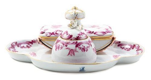 A Dresden Porcelain Inkstand and Blotter, Width of stand 8 1/4 inches.