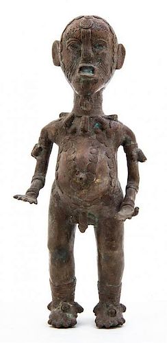 A Benin Style Bronze Figure of a Male. Height 13 1/2 inches.