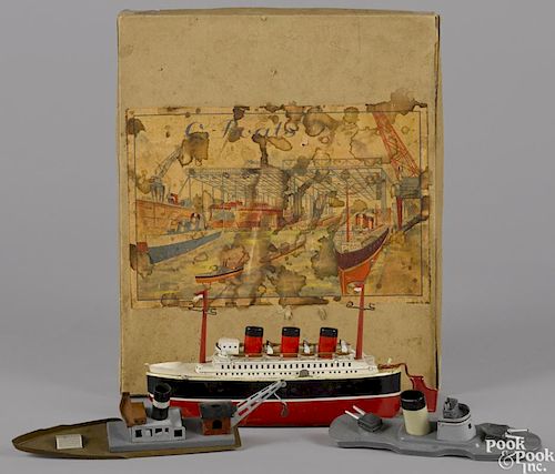 Arnold tin wind-up ocean liner play set, retaining the original box
