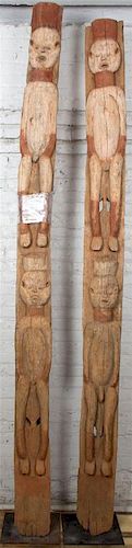 Two African Carved Wood Architectural Fragments, Height 125 inches.