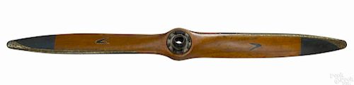 G. S. Lewis airplane propeller, an exceptional example, wood with brass riveted metal sheeting