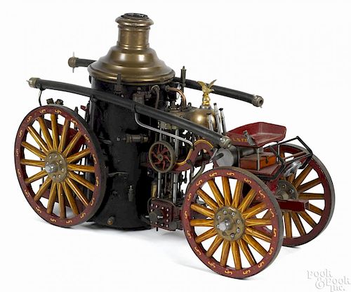 Elaborate craftsman made model of a ca. 1900 horse drawn fire pumper