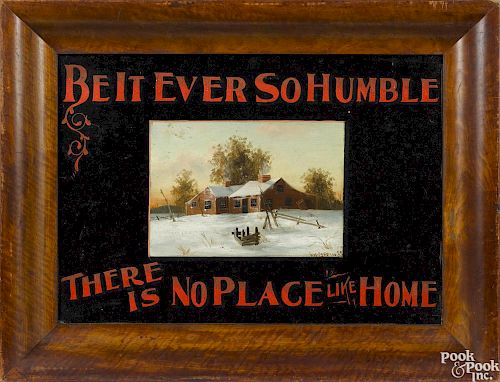 William H. Coffin (American 1855-1925), oil on tin sign with a winter landscape of a house