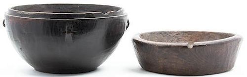Two Turned Wood Bowls, Diameter of larger 17 1/2 inches.