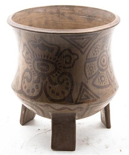 A South American Tripod Pottery Vessel, Height 19 3/4 inches.