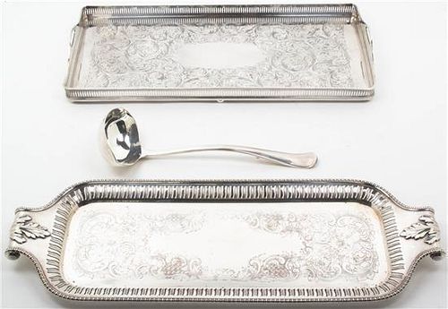 Three Silver-Plate Table Articles, , comprising a rectangular two-handled tray with galleried border, a rectangular two-handled