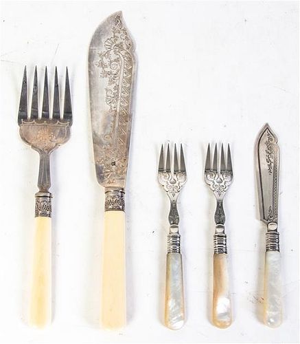* An Edwardian Silver Two-Piece Fish Service, Fenton Brothers Ltd., Sheffield, 1909, comprising a fish serving fork and knife, t