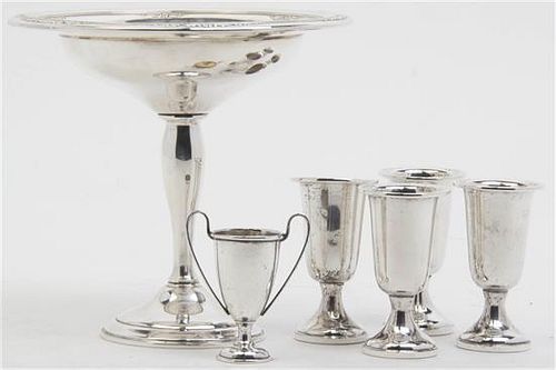A Group of American Silver Table Articles, , comprising a weighted compote, Courtship pattern, International Silver Co., Meriden