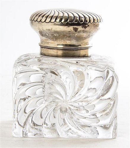 An American Silver-Mounted Cut-Glass Inkwell, Howard Sterling Co., Providence, RI, Circa 1900, the circular hinged lid chased wi