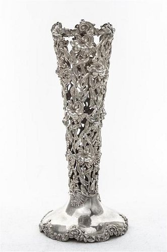 * An American Silver Trumpet Vase, Redlich & Co., New York, NY, First Half 20th Century, pierced and chased with openwork flower