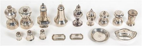* A Group of American Silver Small Table Articles, , comprising 25 casters, 8 nut dishes, 4 butter pat trays, 2 bottle tags, and