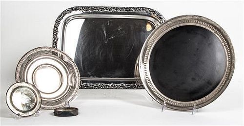 A Group of Silver and Silver-Plate Table Articles, , comprising a small plate, Newport Sterling, Providence, RI, a circular tray