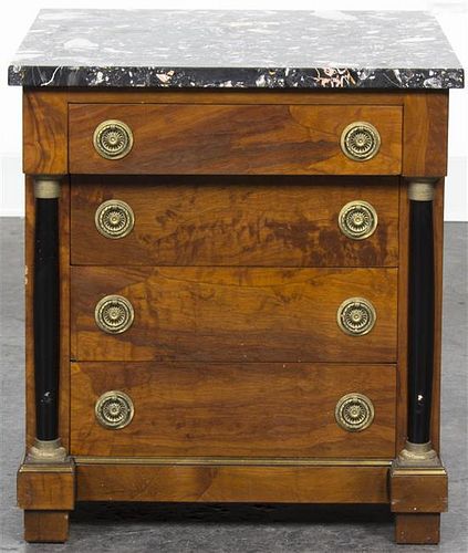 A Biedermeier Diminutive Chest of Drawers, Height 19 1/2 x width 16 1/2 x depth 15 7/8 inches.