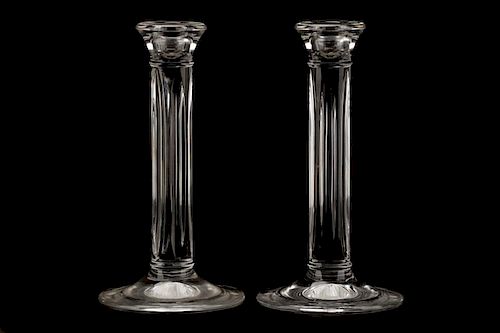 Pair of Tiffany & Co. Fluted Crystal Candlesticks