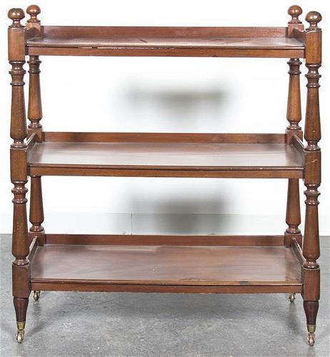 An English Mahogany Etegere, Height 44 1/2 x width 39 x depth 16 inches.
