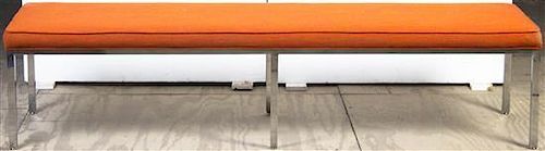 * An Upholstered Chrome Bench, Height 17 x width 72 x depth 21 inches.
