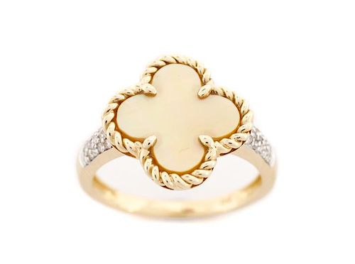 Ladies 14K Yellow Gold, Diamond & MOP Clover Ring
