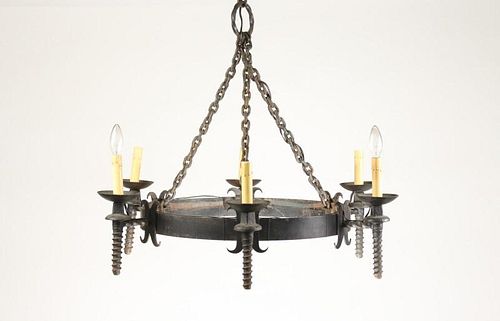 French Gothic Style Wrought Iron 6-Arm Chandelier