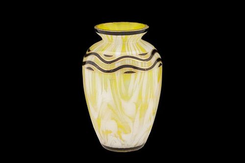 Moser Decorated Yellow Spatter Glass Vase, 19th C