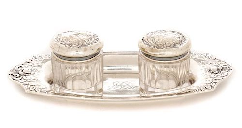 Gorham Sterling Pin Tray w/2 Small Vanity Jars