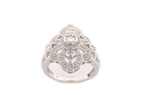 14k White Gold and Rose Cut Diamond Cluster Ring