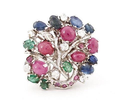 Ladies' Precious Stone "Tree" Ring Set in Sterling