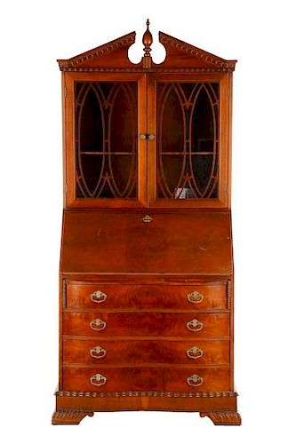 Burled Wood Carved Serpentine Front Secretary