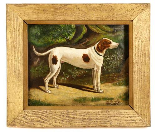 British School, "Hunting Dog", Oil on Panel