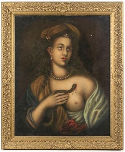 19th C. Continental School Oil, "Woman with Asp"
