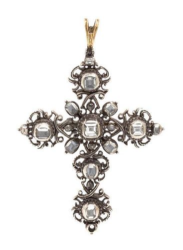 A Georgian Silver, Gold and Table Cut Diamond Cross Pendant/Brooch, 14.15 dwts.