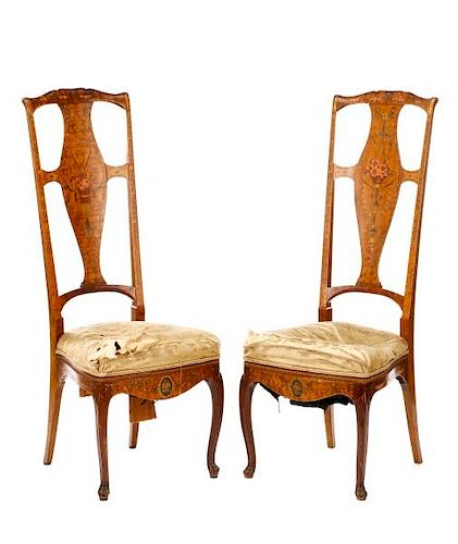 Pair English Satinwood "Fancy" Painted Side Chairs